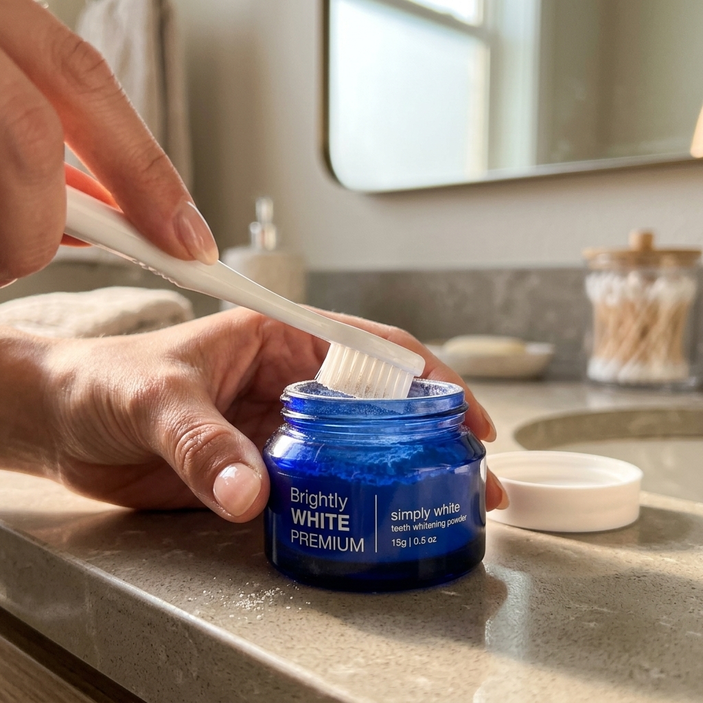Using Brightly WHITE whitening powder